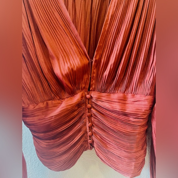 Anthropologie Current Air Long Sleeve Satin Ruched Corset Top Rust Brown Size XS - Picture 4 of 4